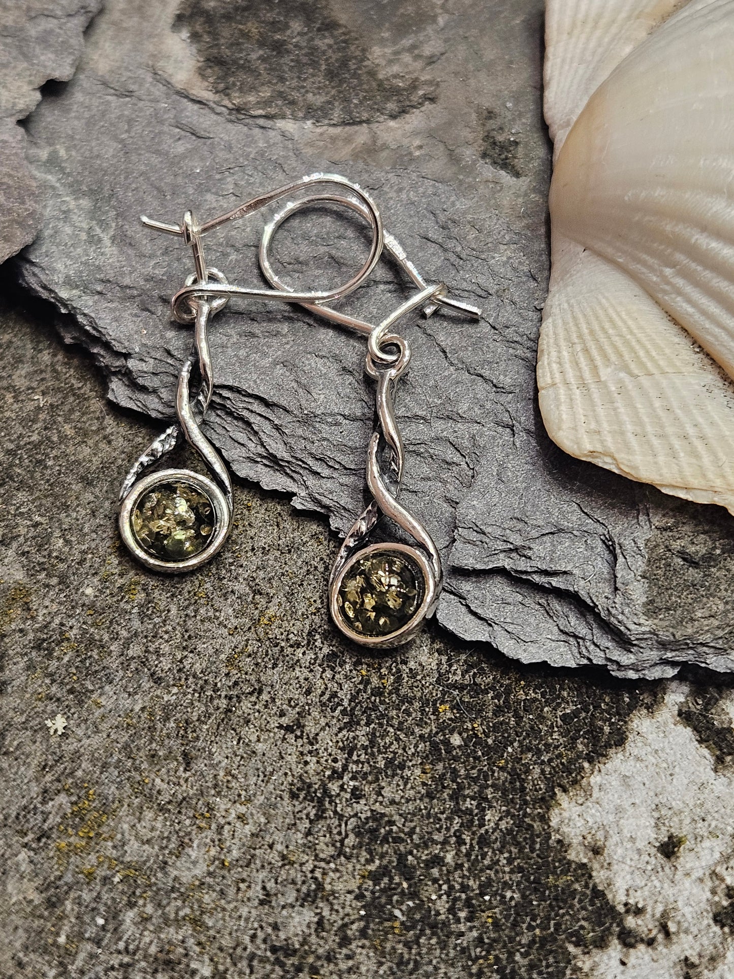 Green Amber Drop Earrings