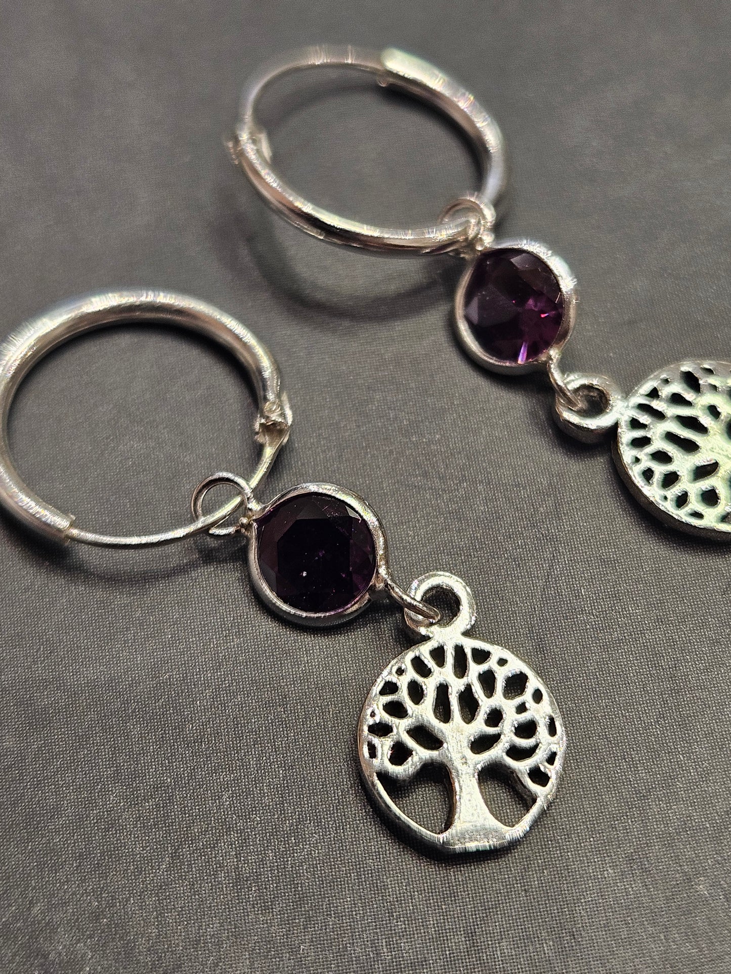 Amethyst Tree of Life Hooped Earrings