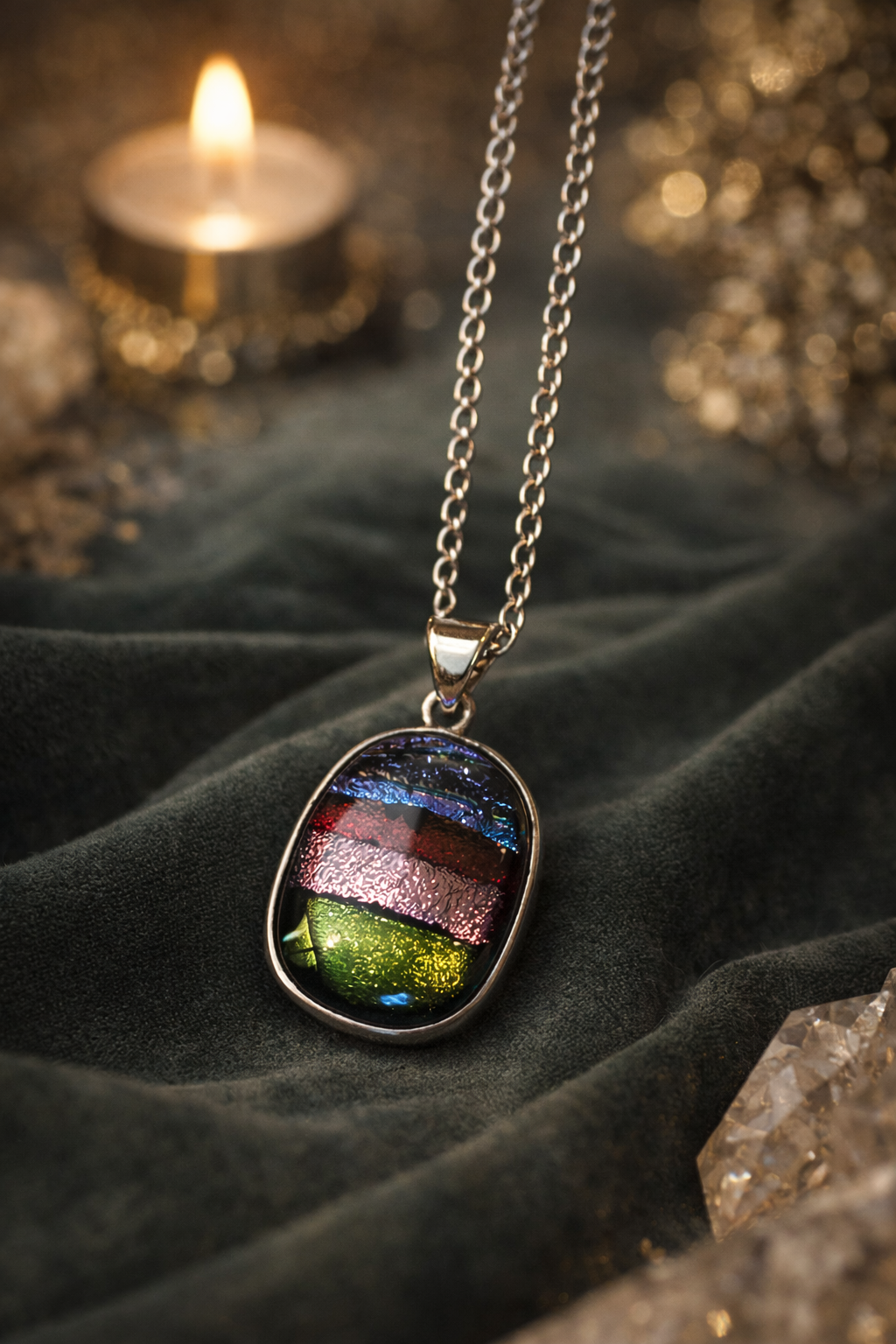 Dichroic Glass Stirling Silver Necklace