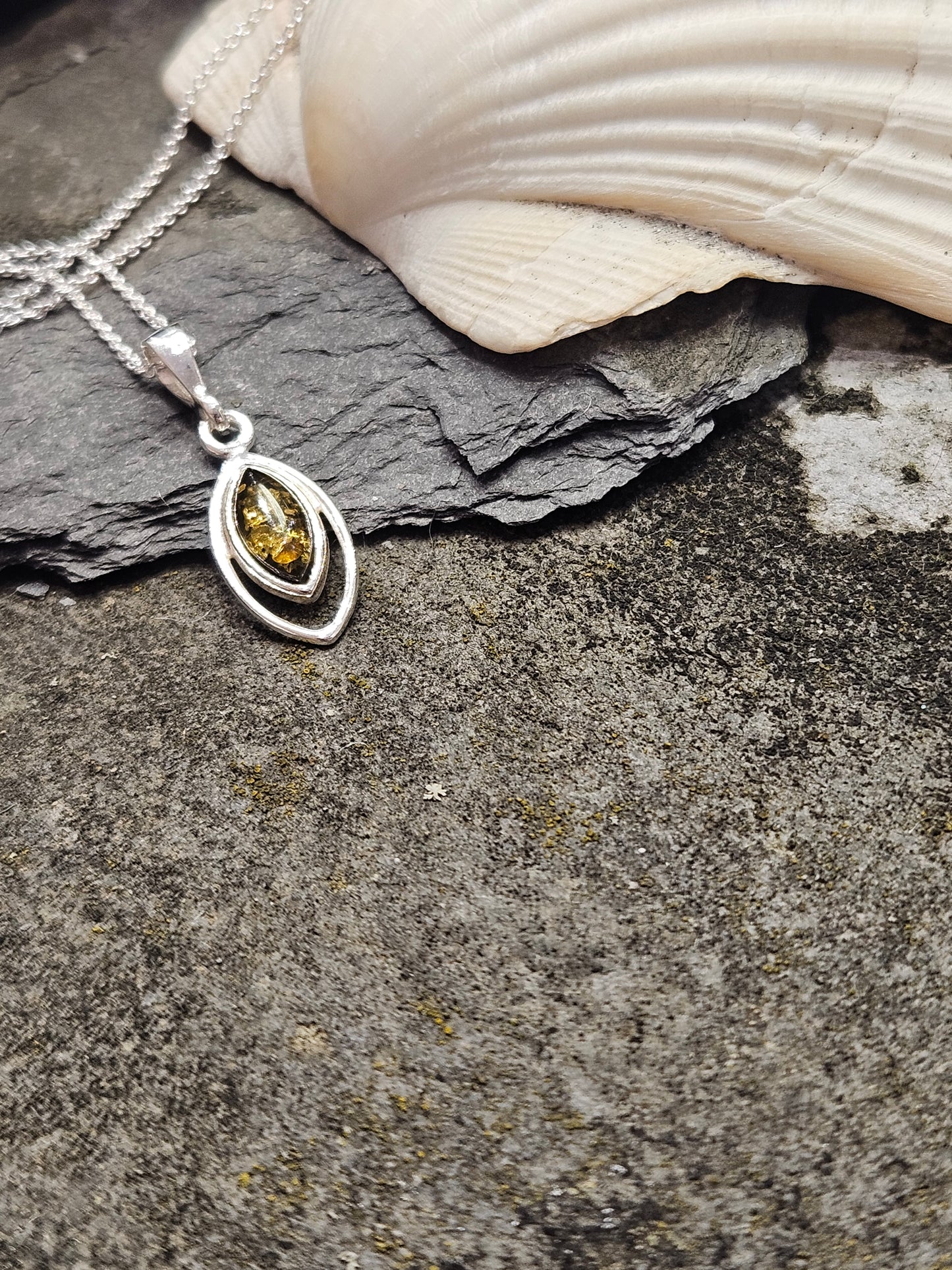 Green Amber Marquise Necklace