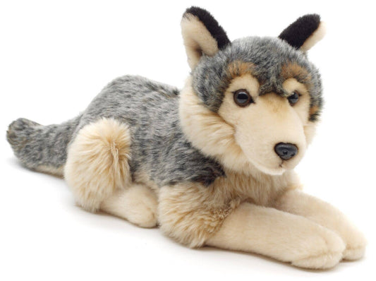 Grey wolf, lying down - 30 cm (length) - cuddly/plush toy