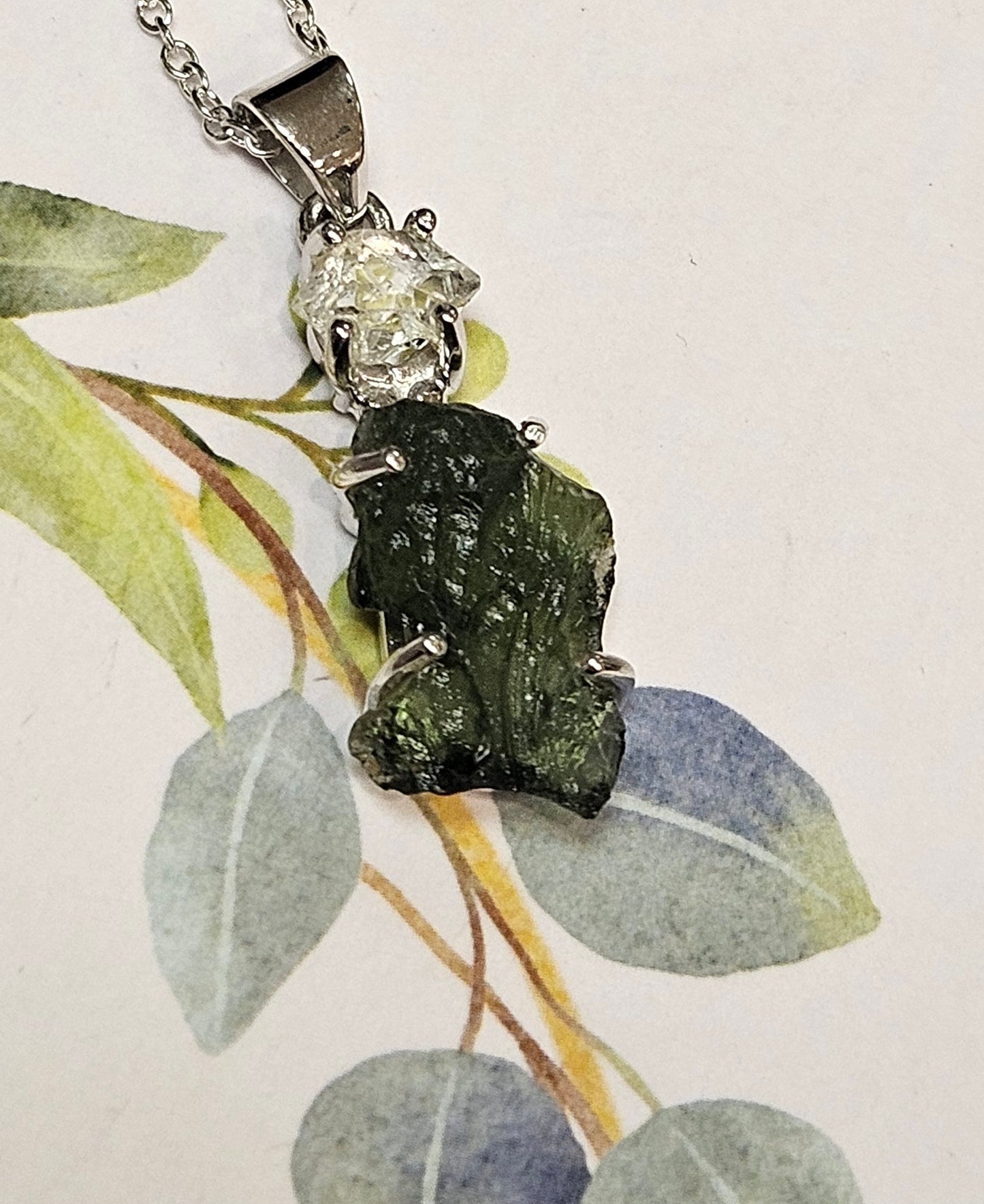 Moldavite and Herkimer Diamond Necklace