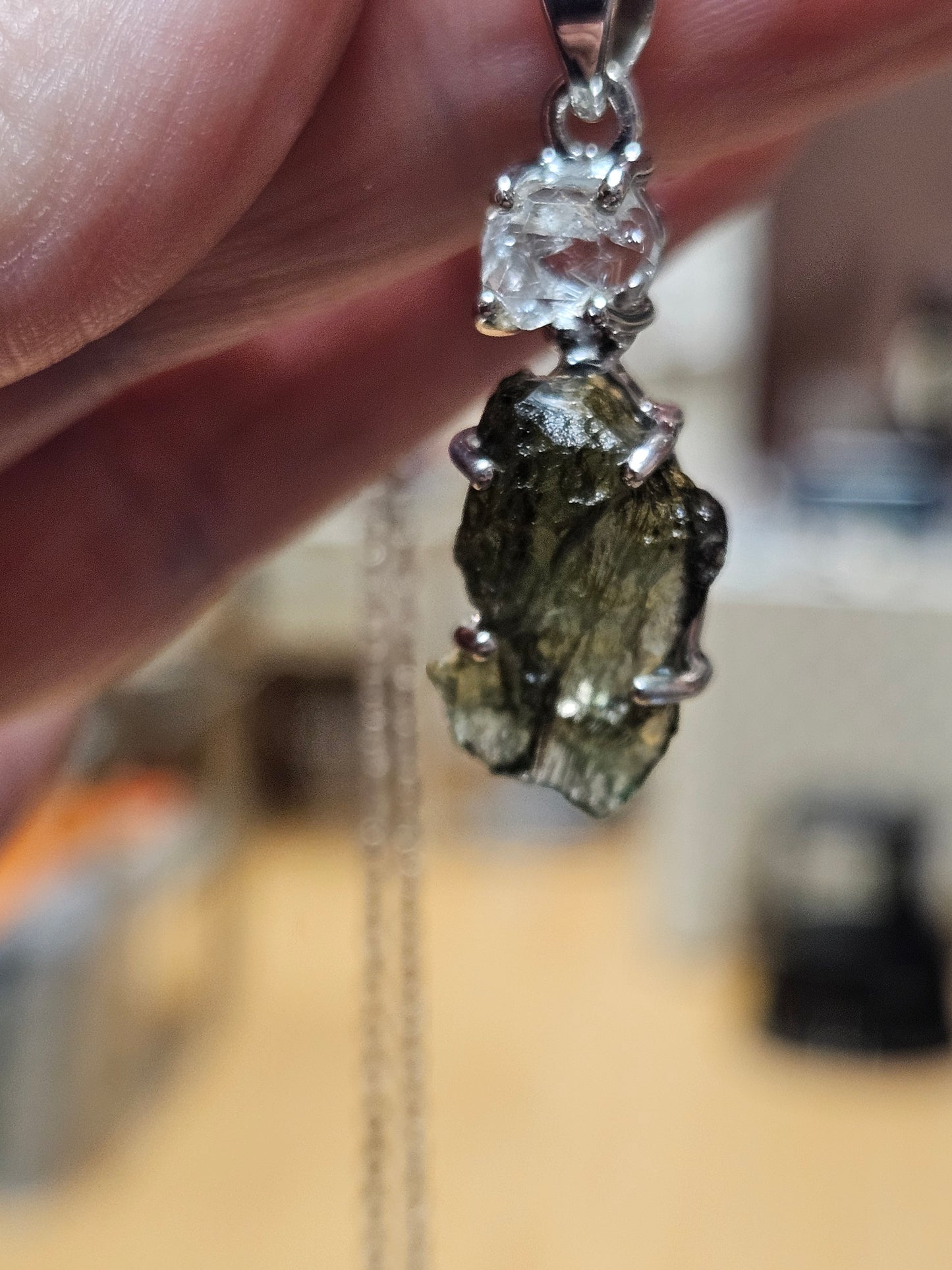Moldavite and Herkimer Diamond Necklace