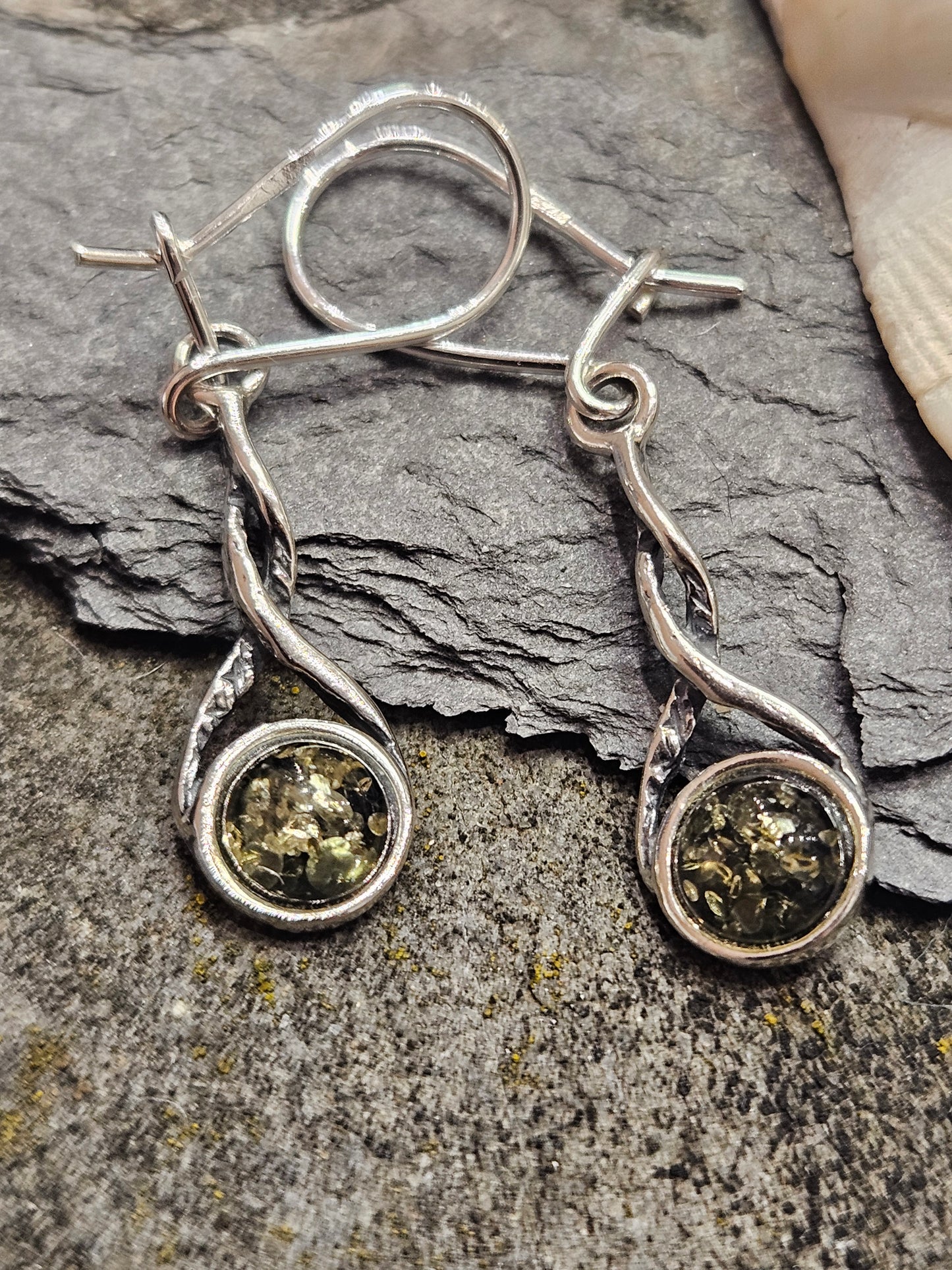 Green Amber Drop Earrings