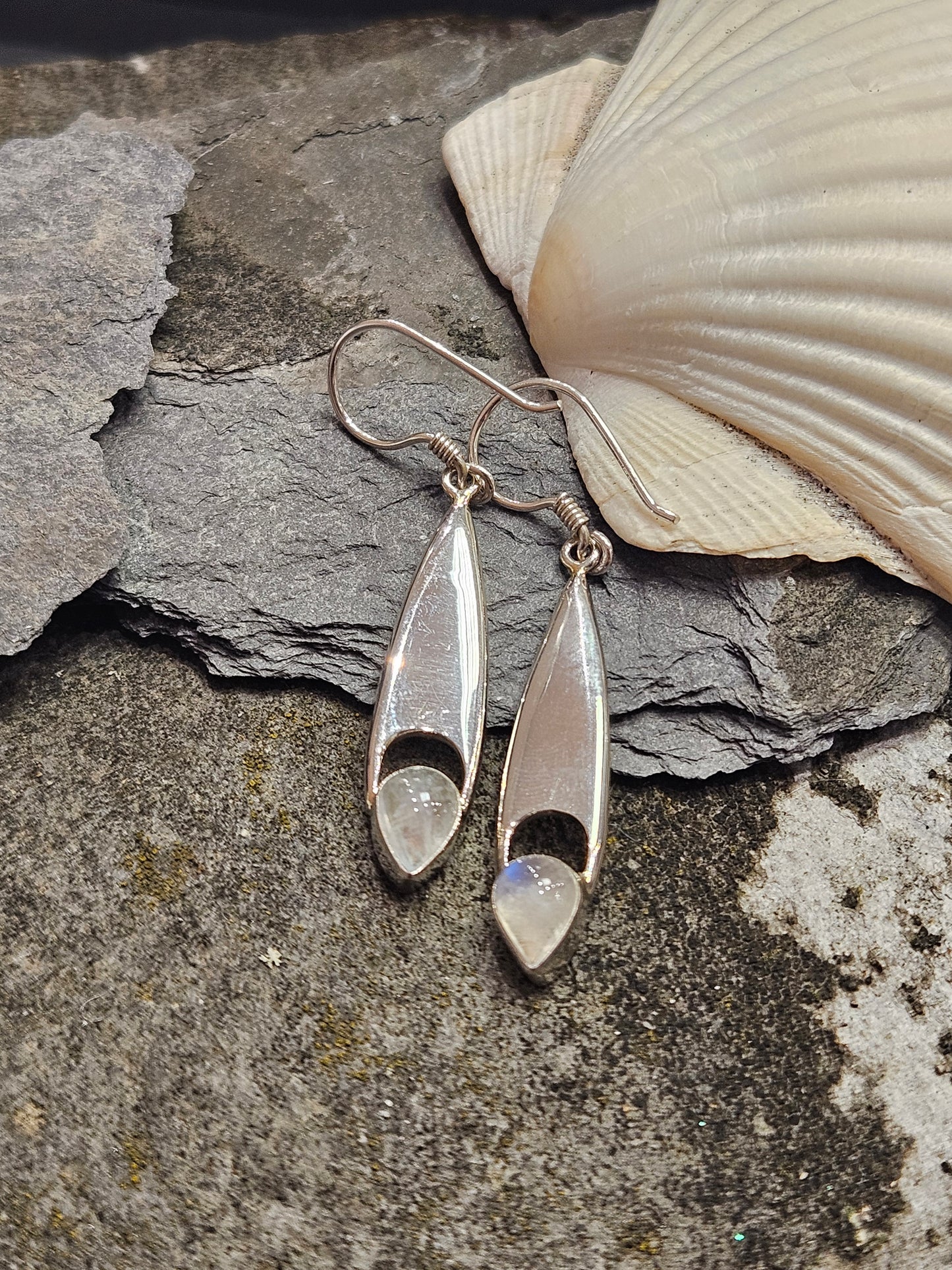 Moonstone Boat Drop Earrings