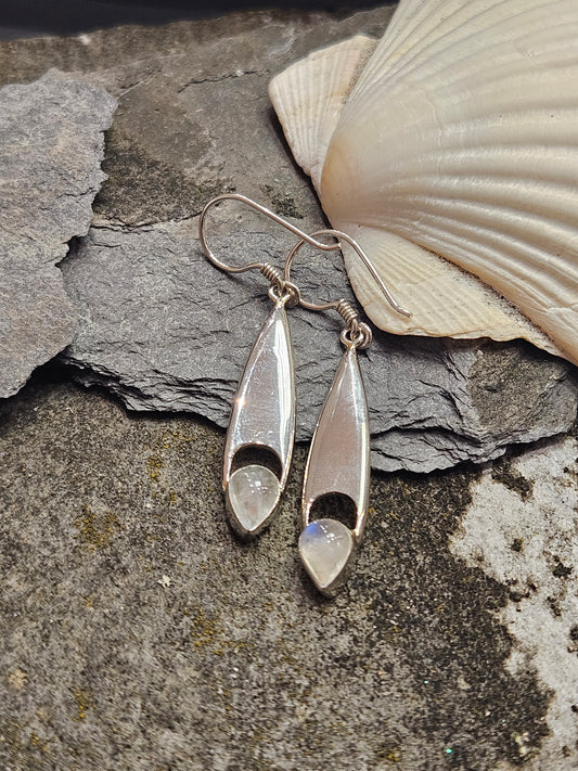 Moonstone Boat Drop Earrings