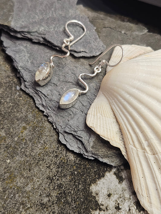 Moonstone Shepherds Hook Drop Earrings