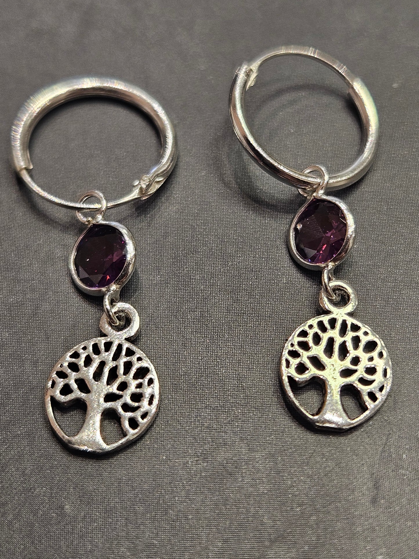Amethyst Tree of Life Hooped Earrings
