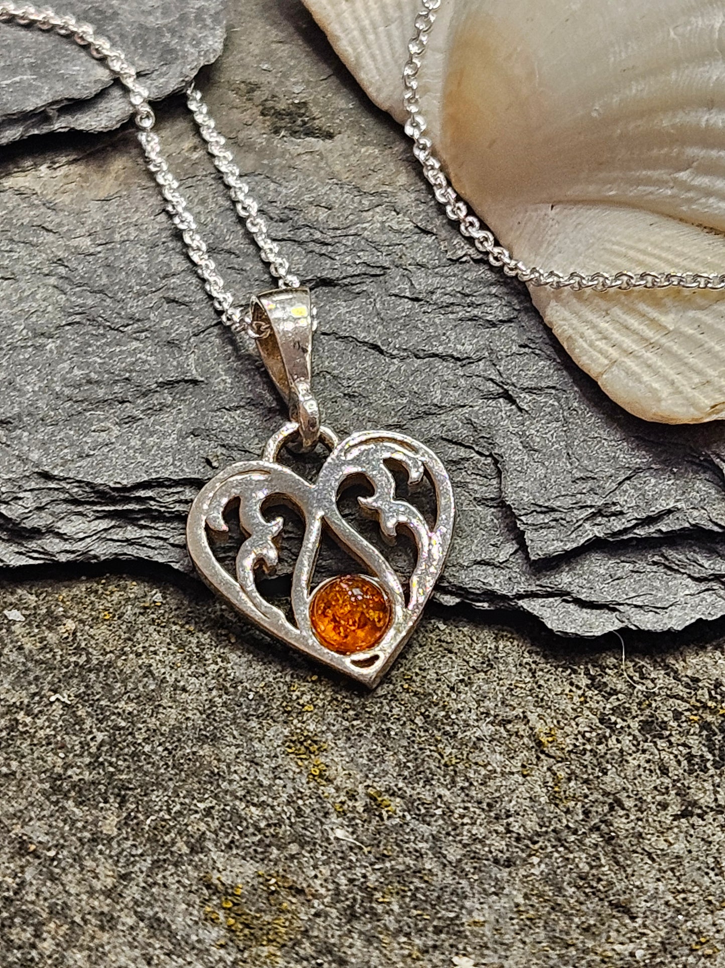 Burning Love Amber Heart Necklace