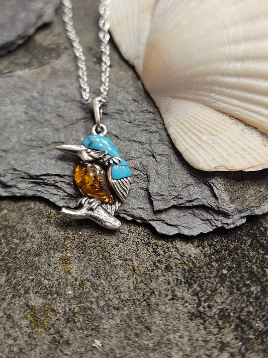 Turquoise and Amber Kingfisher Necklace