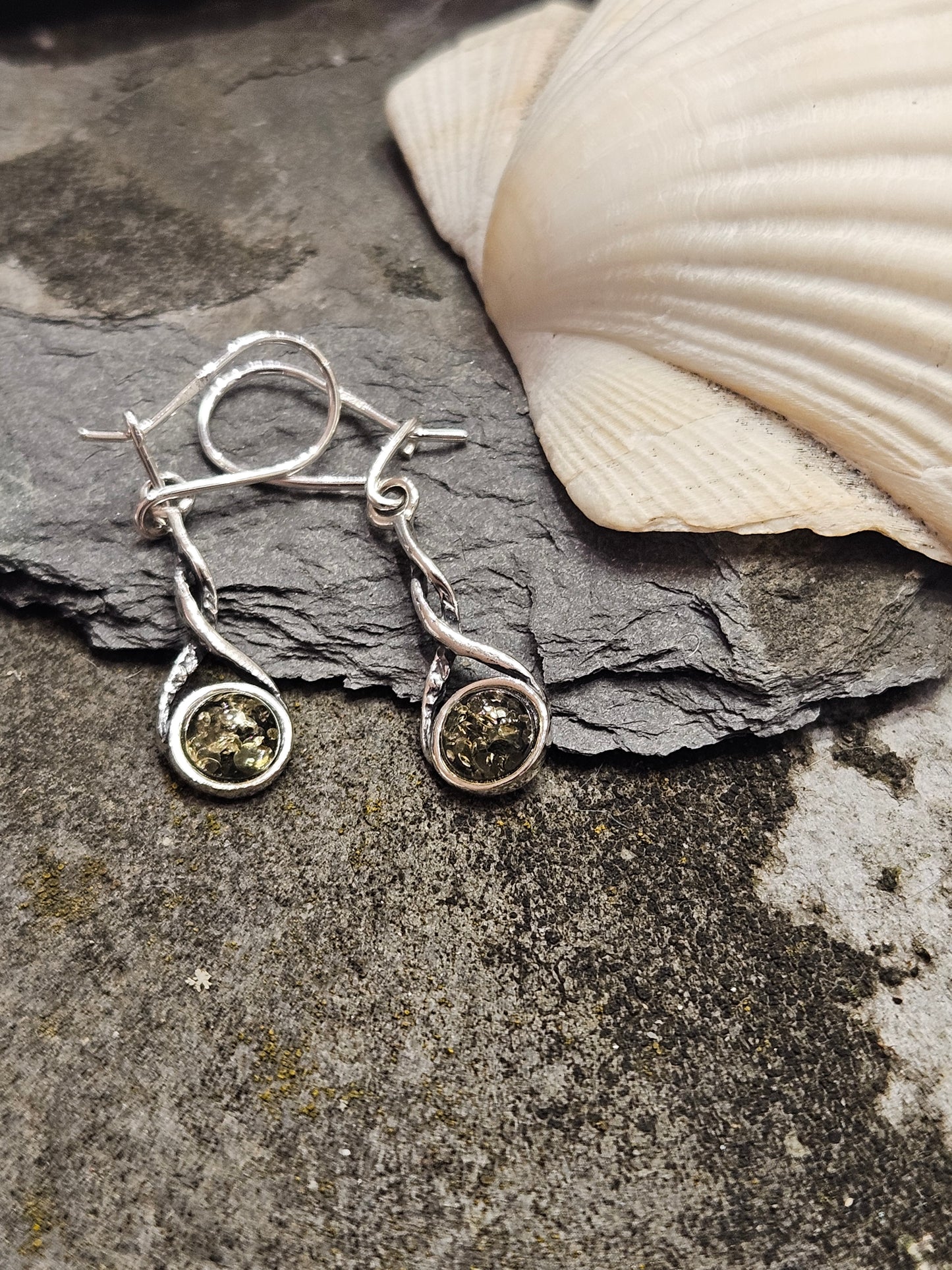 Green Amber Drop Earrings