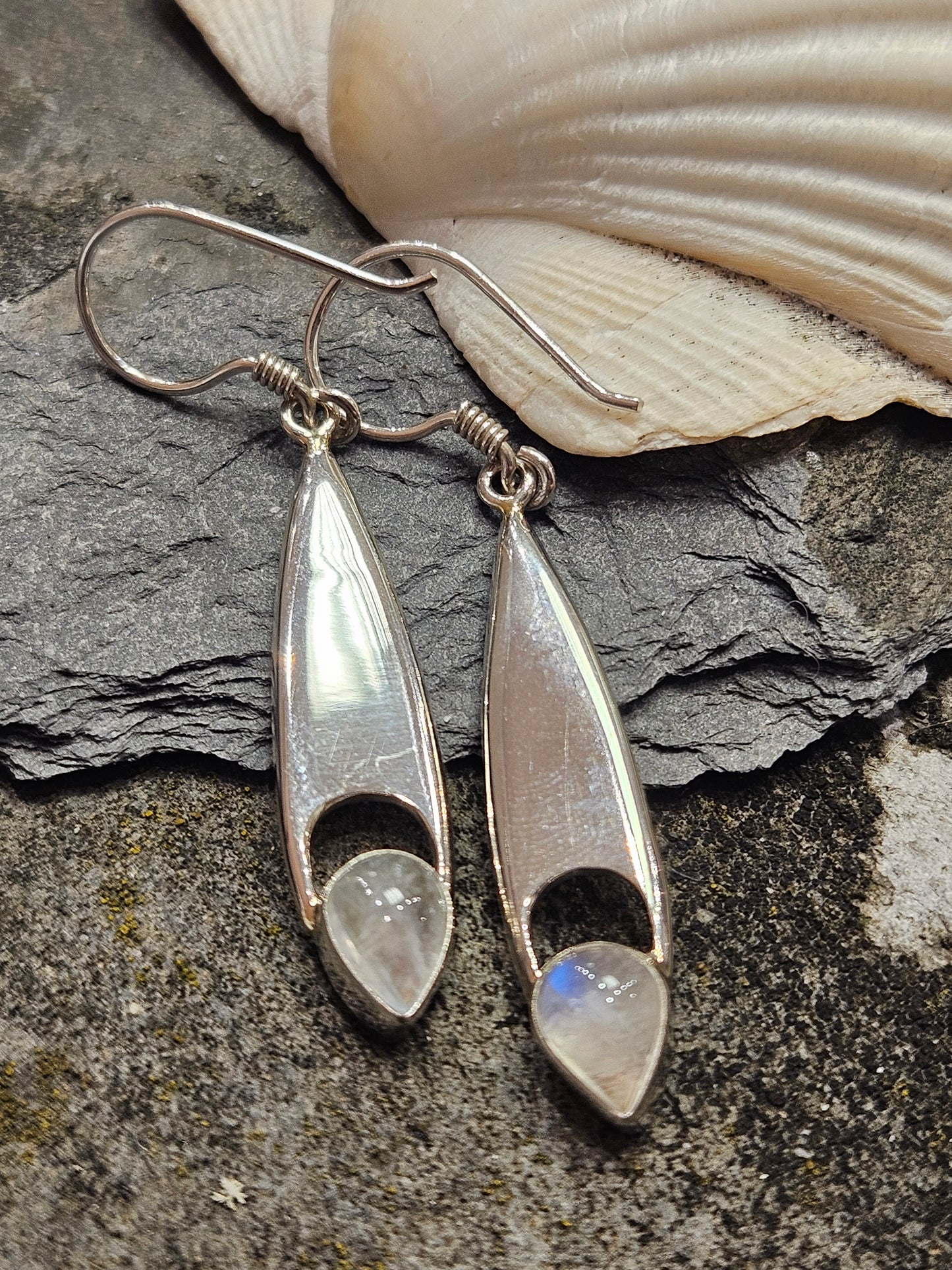 Moonstone Boat Drop Earrings