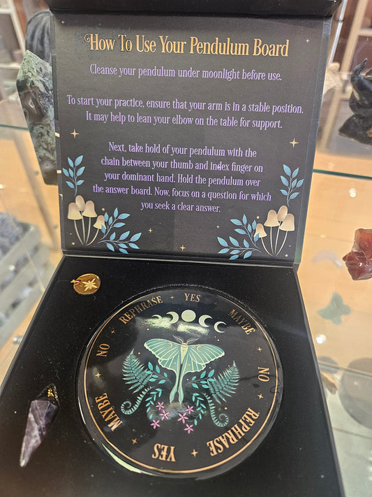 Amethyst Pendulum and Ceramic Moth Board