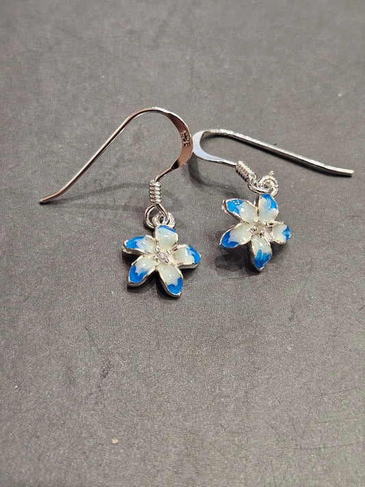 Stirling Silver and Enamel Flower Earrings