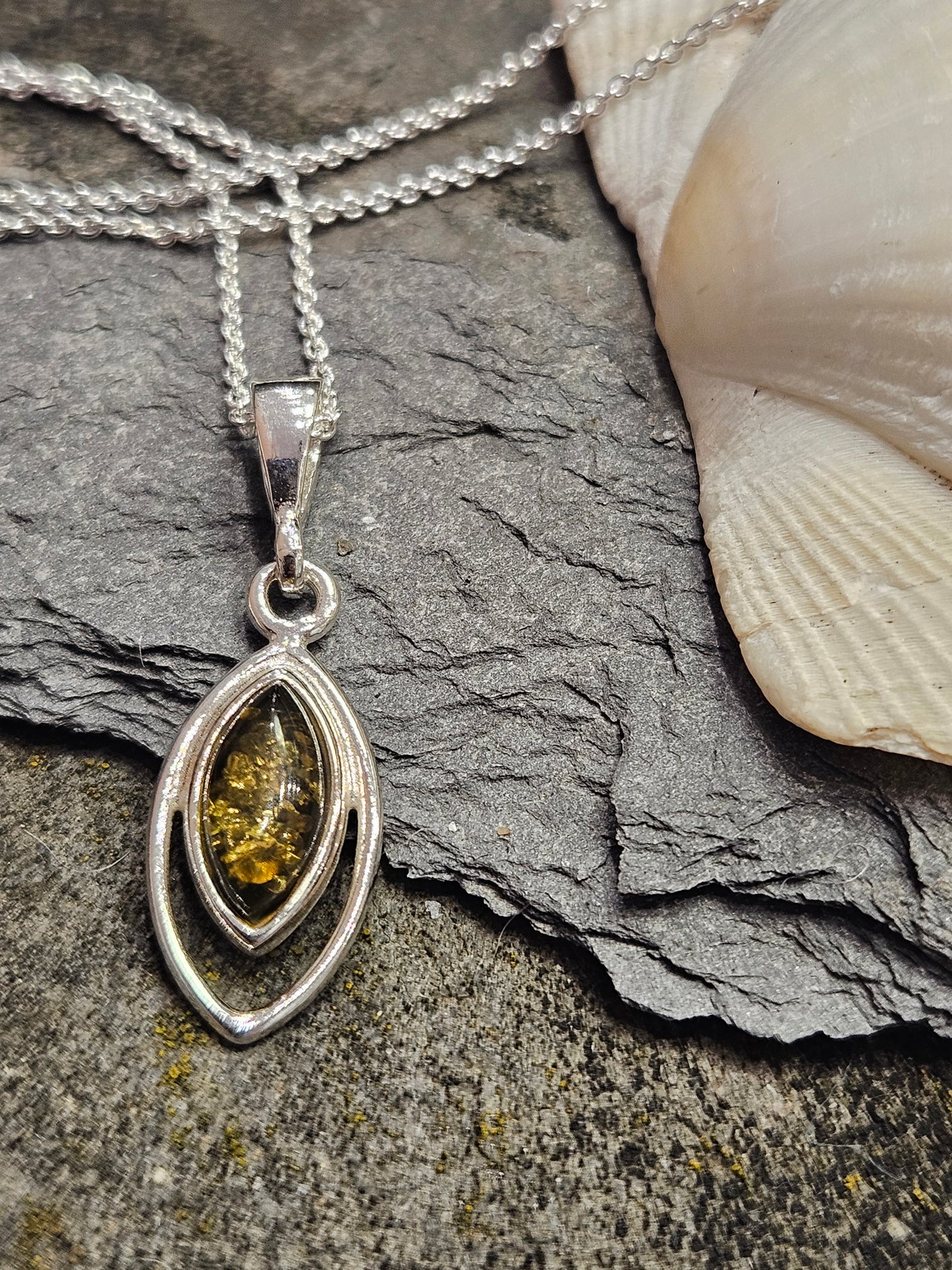 Green Amber Marquise Necklace
