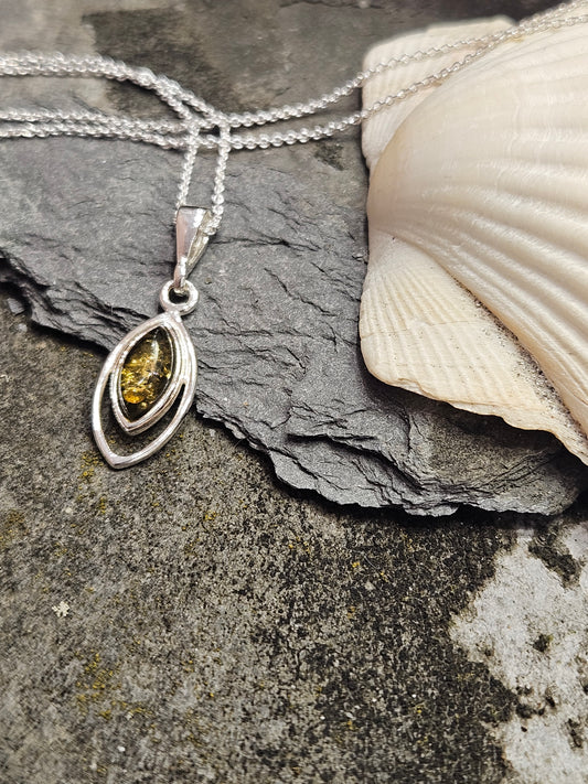 Green Amber Marquise Necklace
