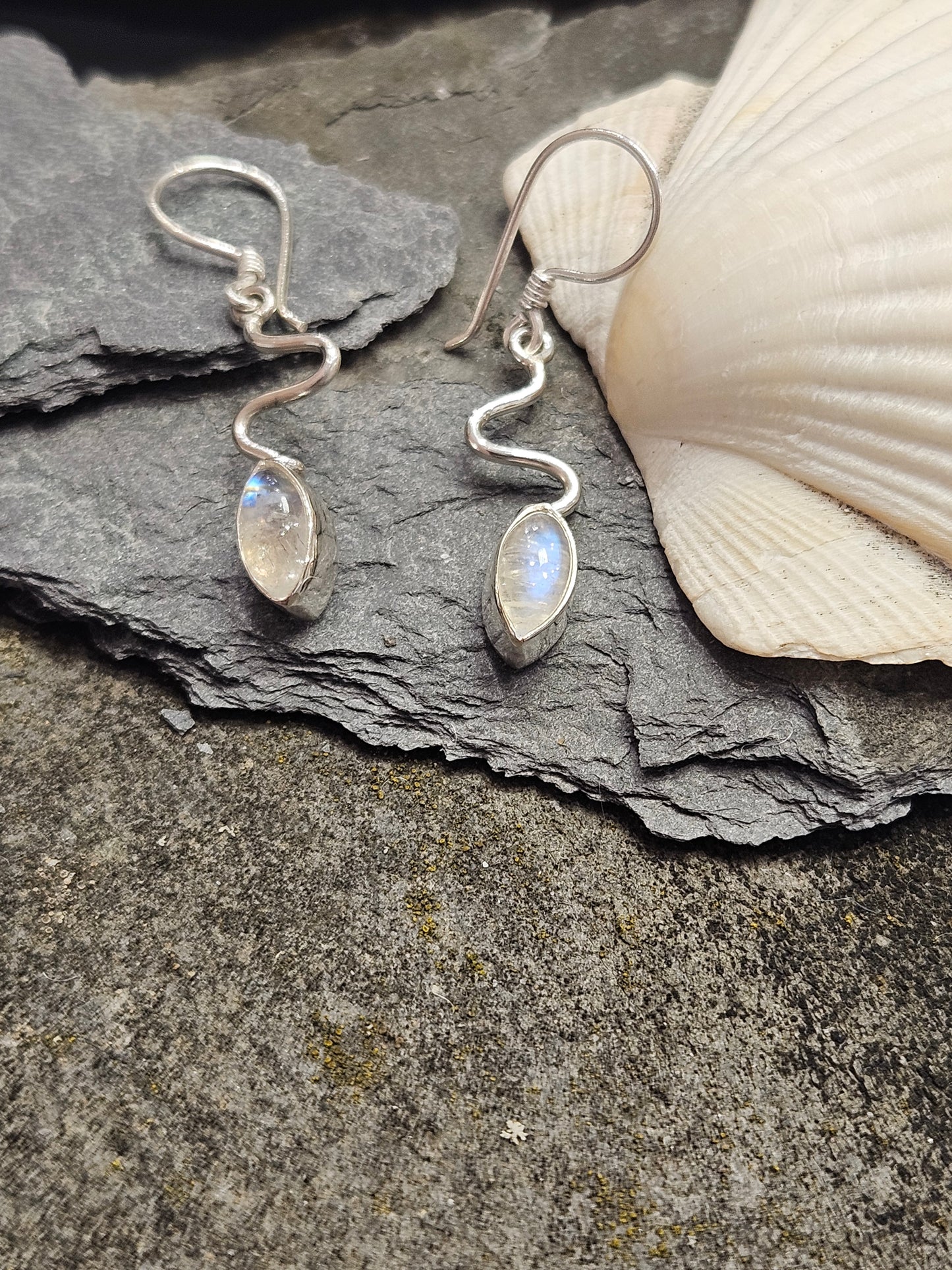 Moonstone Shepherds Hook Drop Earrings