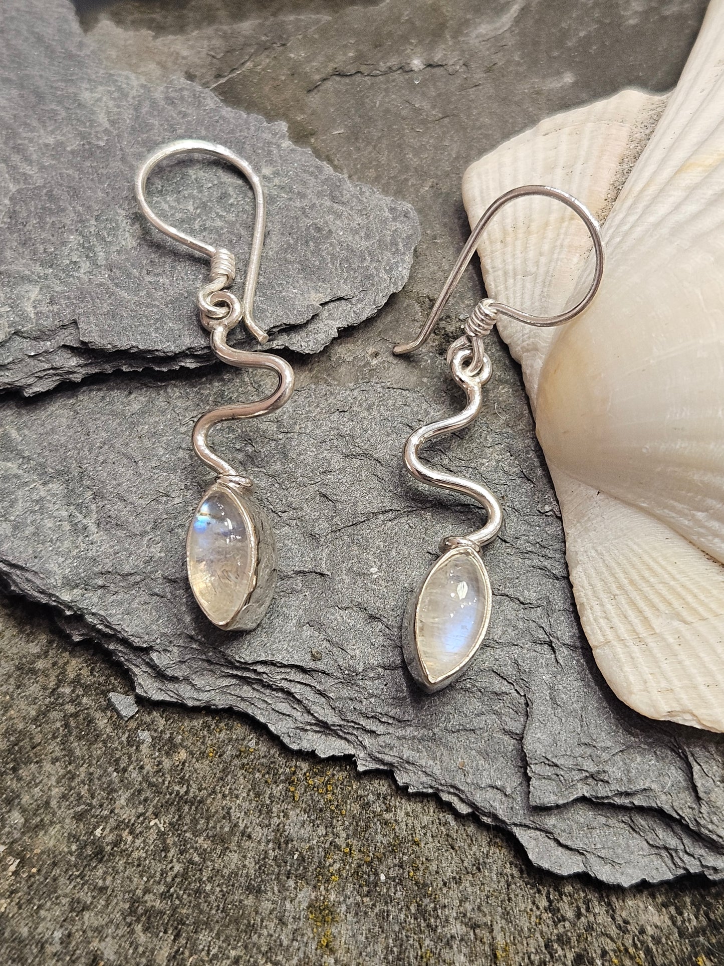 Moonstone Shepherds Hook Drop Earrings
