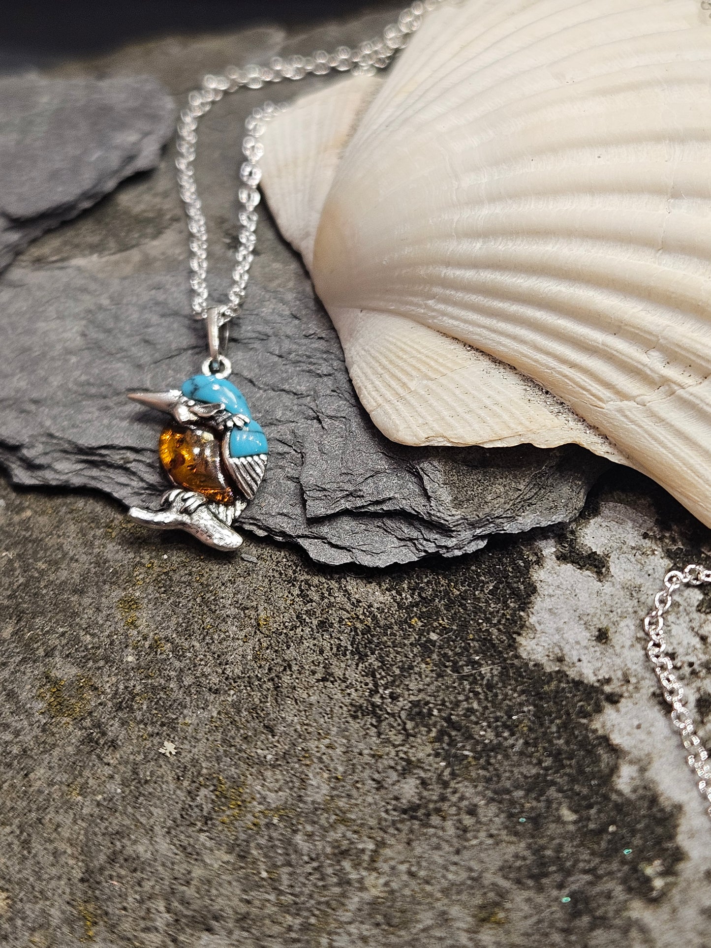 Turquoise and Amber Kingfisher Necklace