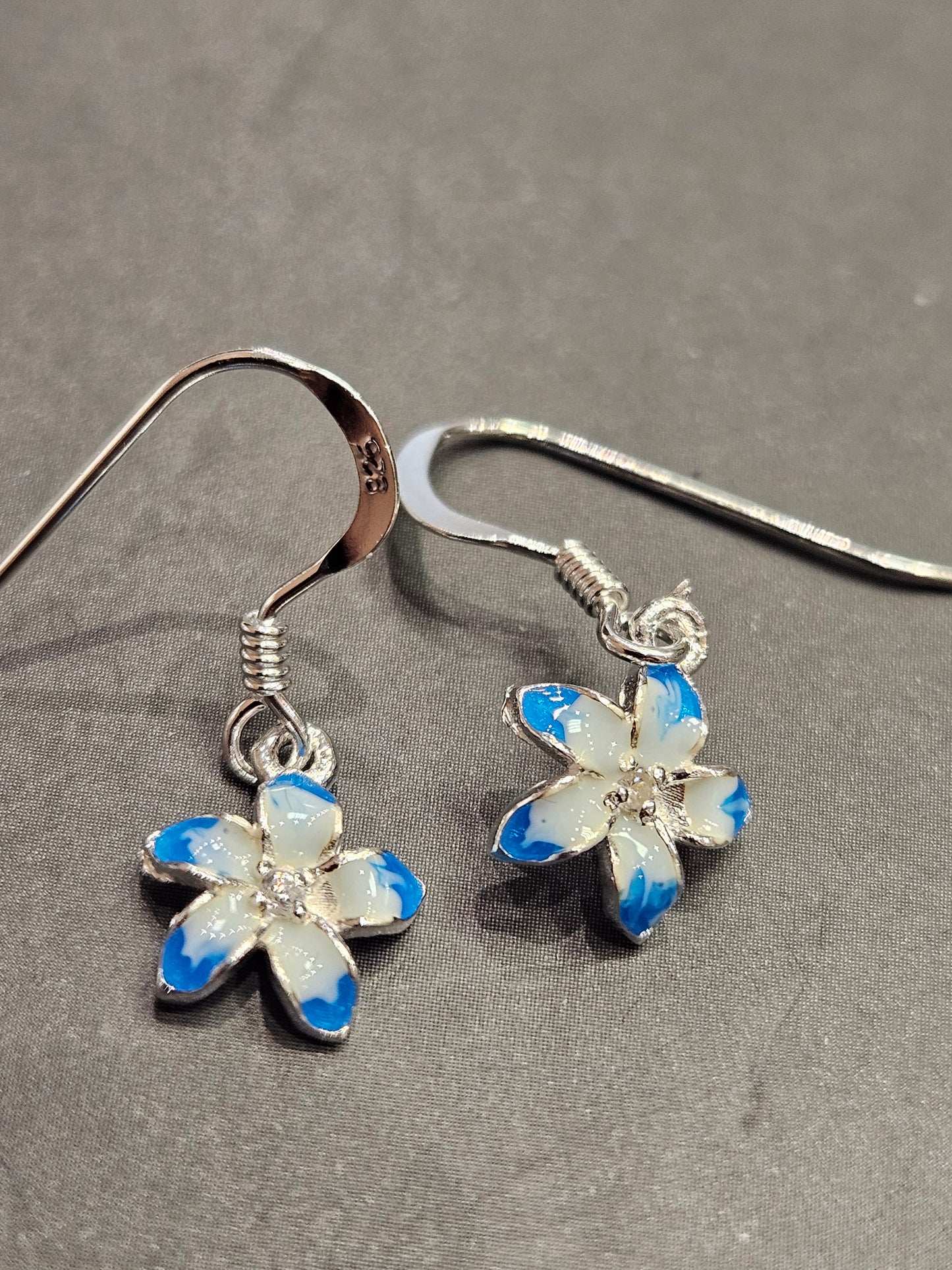 Stirling Silver and Enamel Flower Earrings