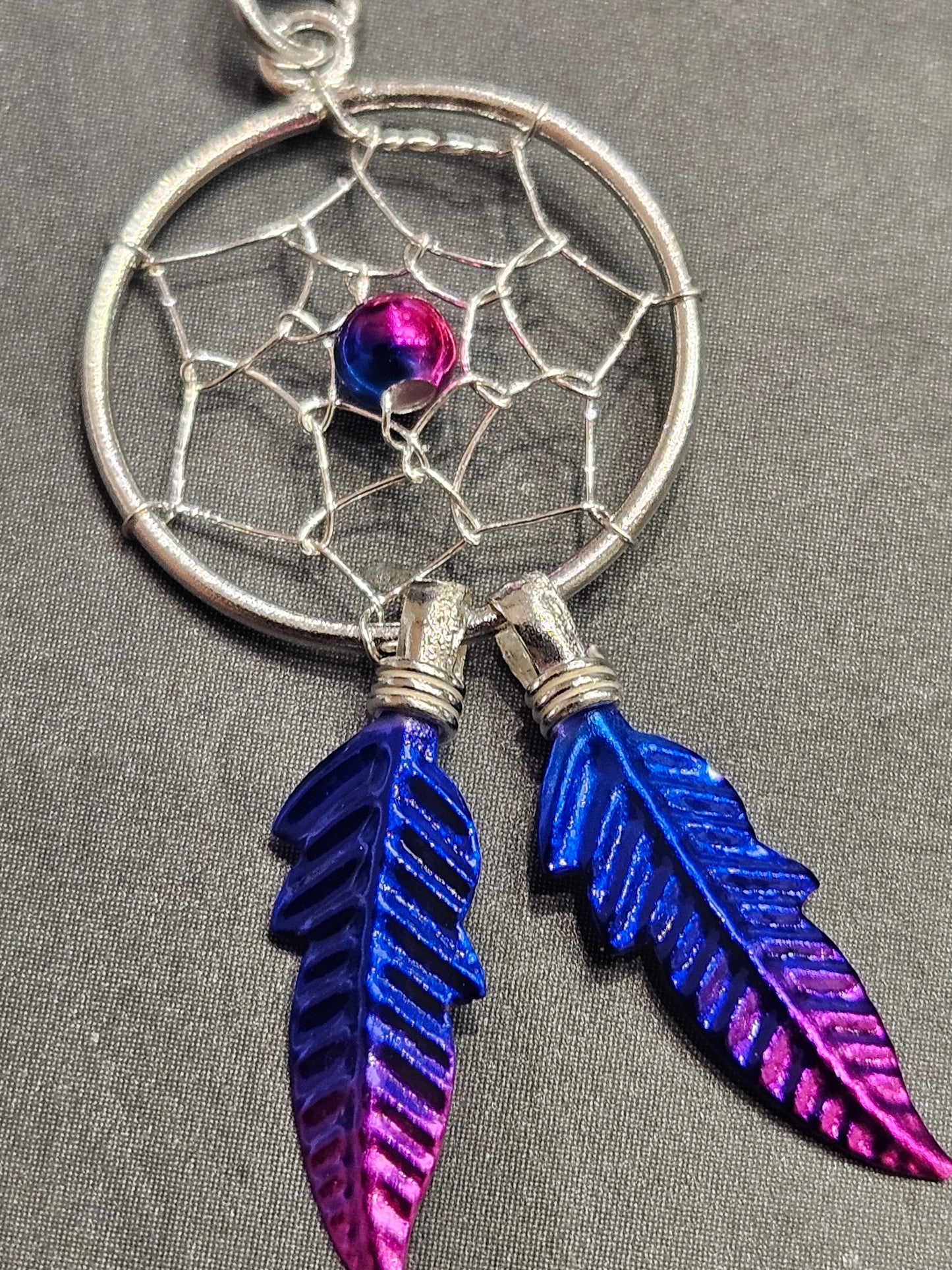 Purple and Magenta Dream Catcher Silver Necklace
